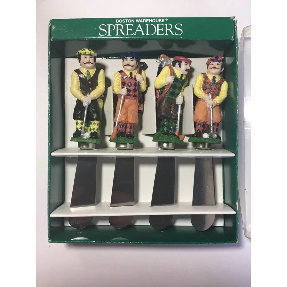 Old-Time Golfer Party Cheese Spreader Knife Set Of 4 Stainless Steel Serving Dip